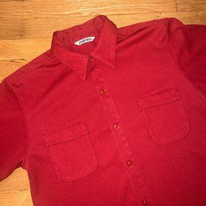 Vintage 90s Reactor+ Red Ribbed Short-Sleeve Button-Up Shirt - Men's Medium